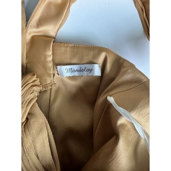 Mandalay Evening Cocktail Silk Midi Dress Size 6 NWT In GolD - Picture 3 of 4